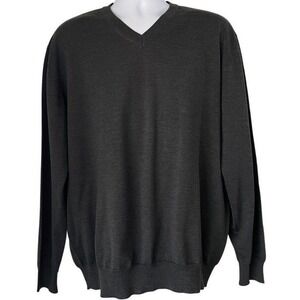 Italian Merino Wool Sweater XXL Gray V Neck Minimalist Classic